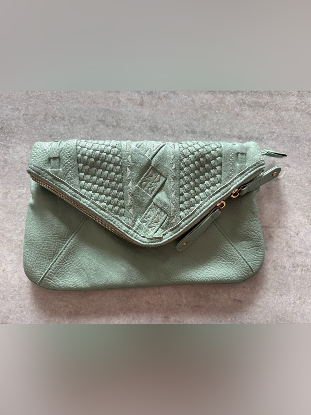 Mint Green Fold-Over Leather Clutch